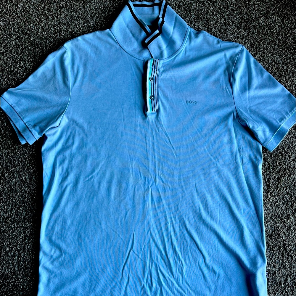Hugo Boss Polo Shirt. Baby Blue with a hint of mint green. Size 2XL.